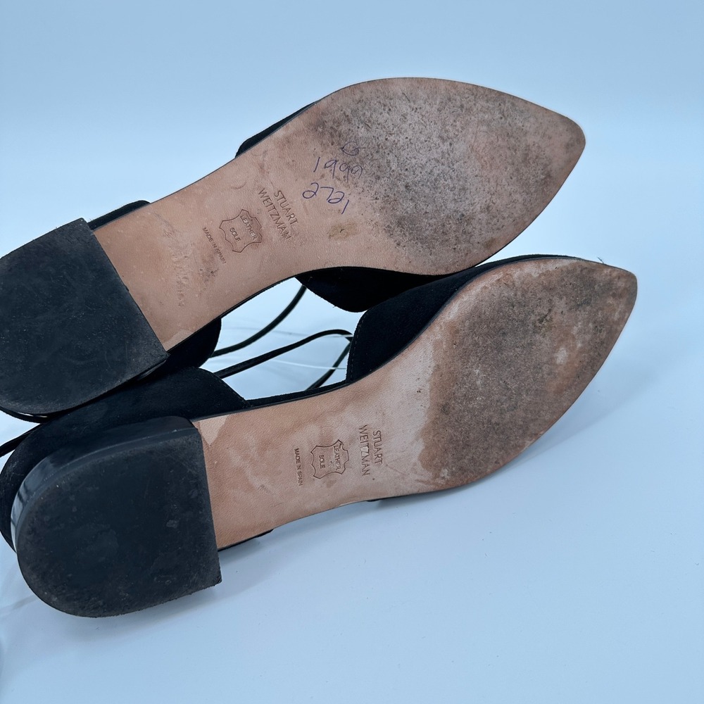 Stuart Weitzman Gilligan Black Suede LaceUp Pointed Toe D Orsay Ballet Flats 7.5 - Picture 7 of 9